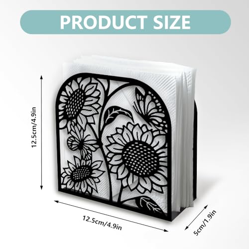 Sunflower Decorative Black Metal Napkin Holder for Table
