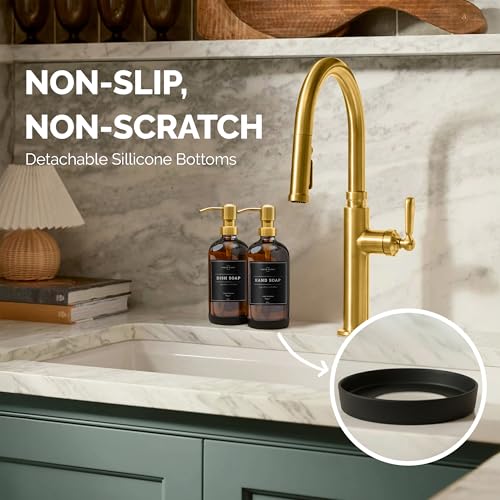 Amber Glass Soap Dispenser Set (16 Ounce)