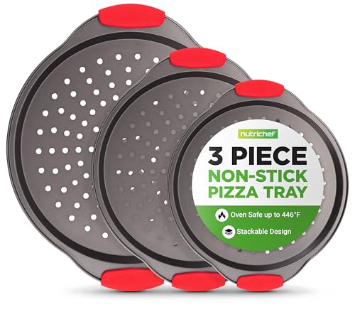 3 Piece Pizza Tray Set with Silicone Handles