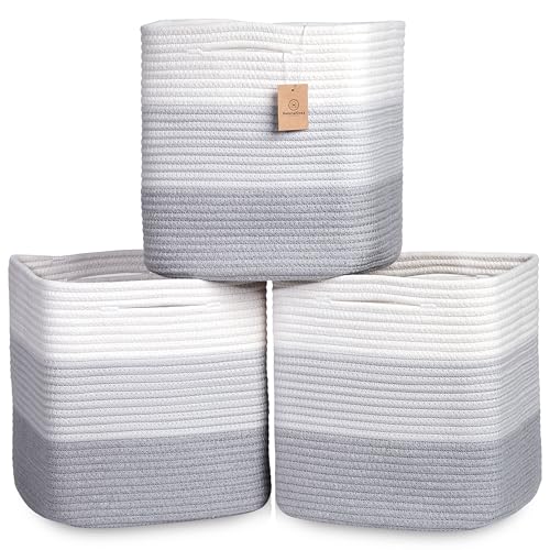 13 Inch Cube Storage Bins Cotton Rope Woven Baskets for Organizing 3 (3 Count)