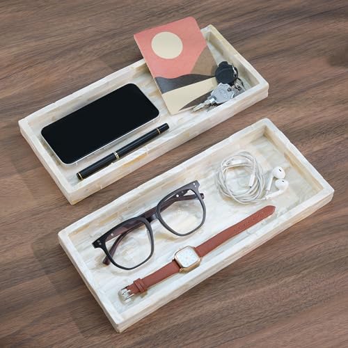 Set of 2 Mother of Pearl Bathroom Tray for Counter (2 Count)