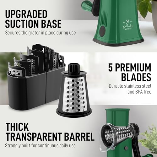 Rotary Cheese Grater Manual Hand Crank 5 Blade Shredder