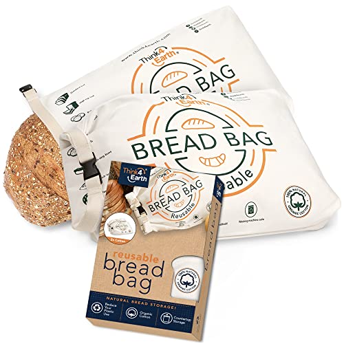 Reusable Organic Cotton Bread Bag for Homemade Loaves Large (2 Count)