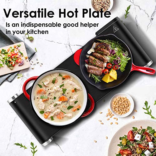 Hot Plate for Cooking 1800W Portable Electric Double Burner Countertop Cooktop Cast Iron Stove Heating Plate with 7 Power Levels Adjustable Temp Control
