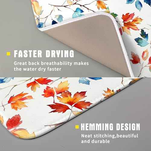 Autumn Leaf Dish Drying Mat Fall Colorful Leaves Absorbent Dish Drain Mats for Kitchen Counter