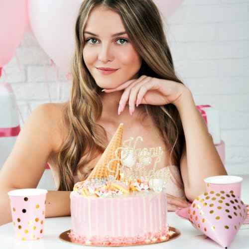 Gold Happy Birthday Cake Topper Metal Rhinestones Birthday Cake Decorations for Women