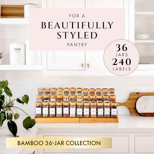 Thick Glass Spice Jars With Bamboo lids And Labels (36 Count)