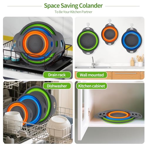 Tri Color Silicone Collapsible Colander Set (3 Count)