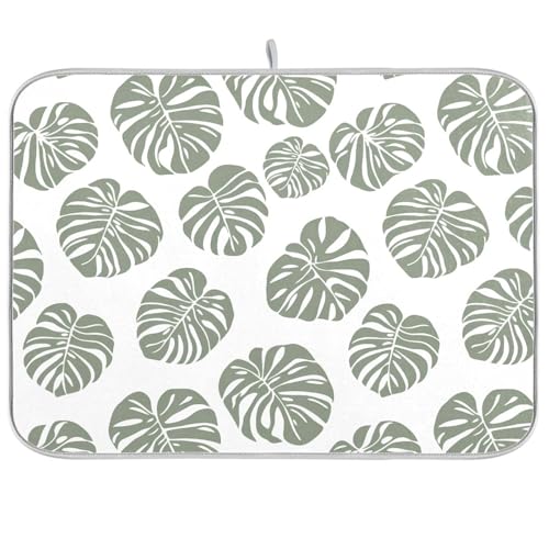 Green Palm Monstera Leaves Dish Drying Mat for Kitchen Counter Absorbent Microfiber Drying Pad