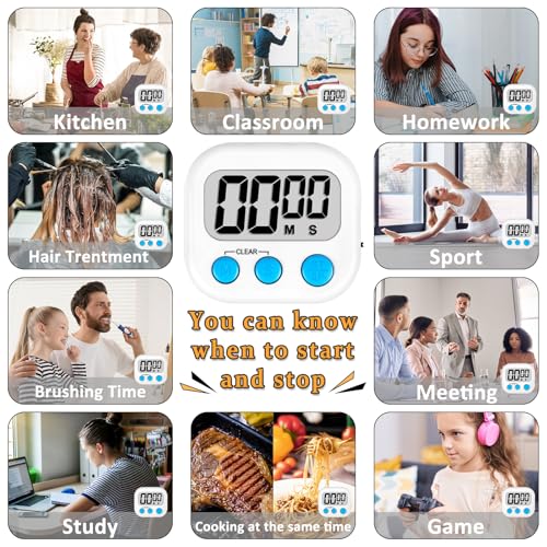 Digital Kitchen Classroom Timers for Kids Cooking 6pcs Wht Blu Pk (6 Count)