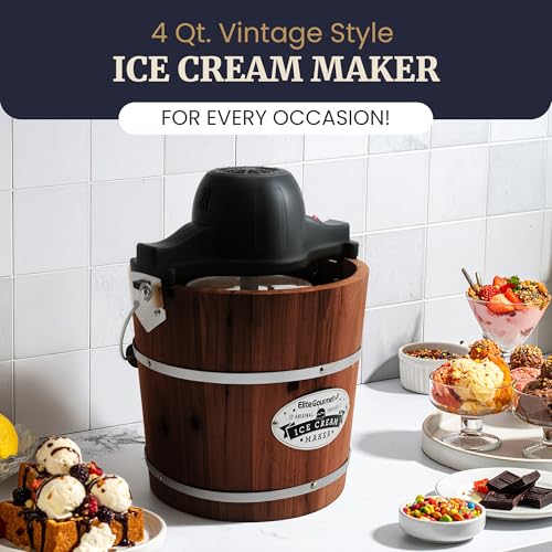 EIM418 4Qt Old Fashioned Walnut Wood Bucket Ice Cream Maker