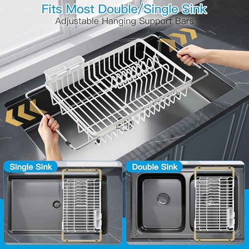 White Dish Drying Rack Over the Sink with Utensil Holder