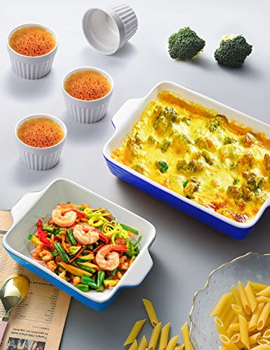Ceramic Baking Dish and Ramekins Set Casserole Dish with Handles Packaging Upgrade Nonstick Ceramic Bakeware Ramekins Bowls for Baking Souffle (6 Count)
