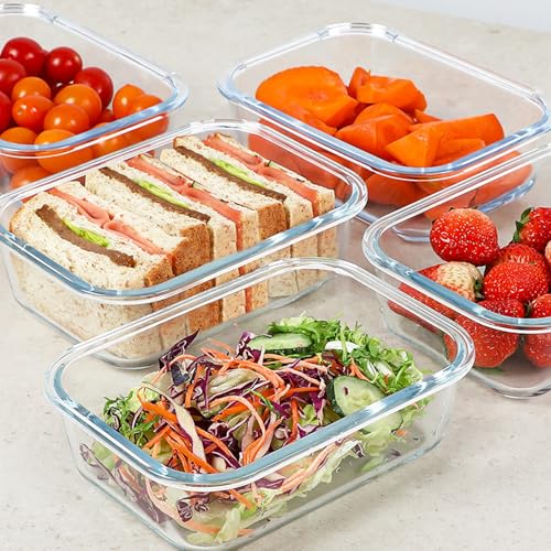 30 oz 5 Pack Glass Meal Prep Containers with Lids (5 Count)