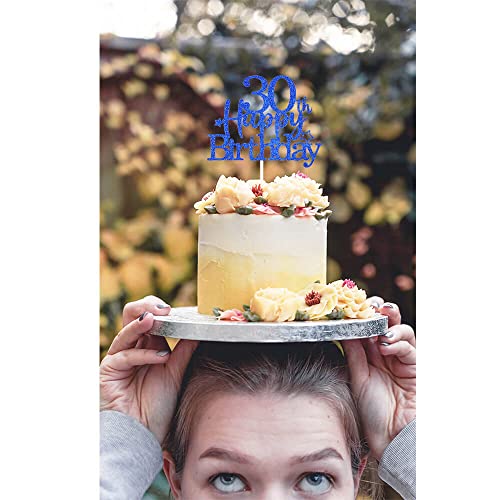 Royal Blue 30th Birthday Cake Topper with Glittery Stars (7 Count)