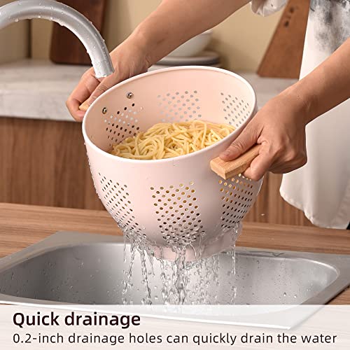 Metal Colander with Wood Handle and Stable Base