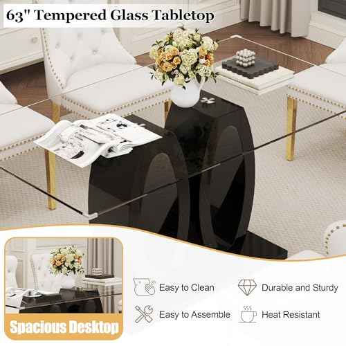 63" Glass Dining Table Set for 6