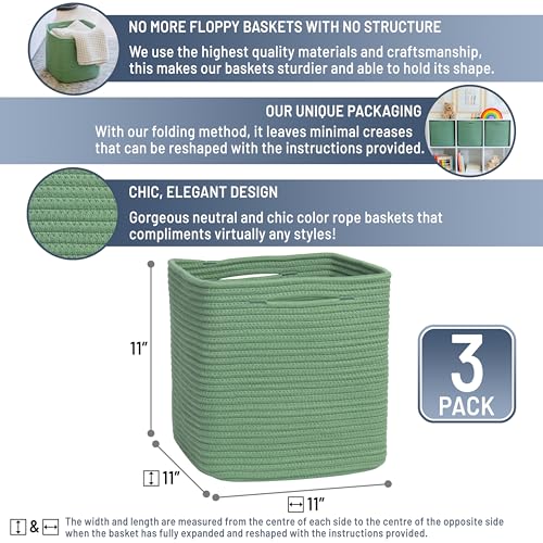 Storage Cubes 11 Inch Cotton Rope Woven Baskets for Organizing (3 Count)