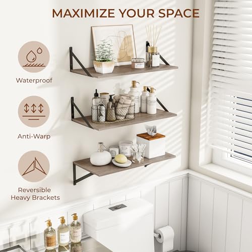 24W x 12D Deep Floating Shelves Set of 3 Grey (3 Count)
