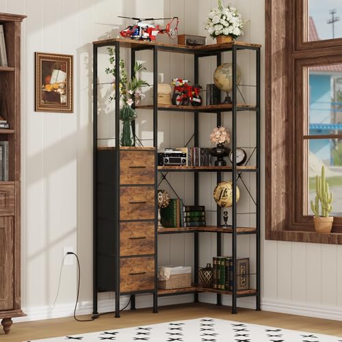 5 Tier Corner Bookshelf with LED Light Strips