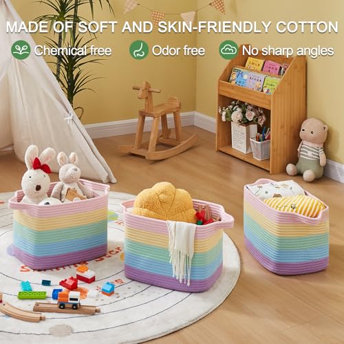 Cotton Rope Storage Baskets for Organizing Rainbow Pastel 3