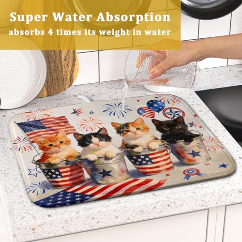 Happy 4th of July Patriotic Dish Drying Mat 16 x 18 In Independence Day Vintage Kitchen Drying Mat