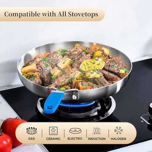 8.5 12 Inch Stainless Steel Pans Set with Lid (2 Count)