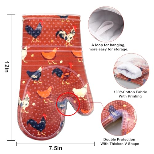 Oven Mitts with Transparent Clear Silicone Shell and Nice Shell Flower Printing (2 Count)