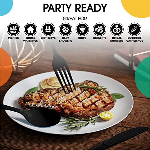 Party Solids Black Plastic Spoons 200 Pieces Black Spoons Disposable Utensils Heavy Duty Plastic Cutlery Set Disposable Cutlery Sets Flatware Sets Silverware Set Party Supplies & Party Tableware (200 Count)
