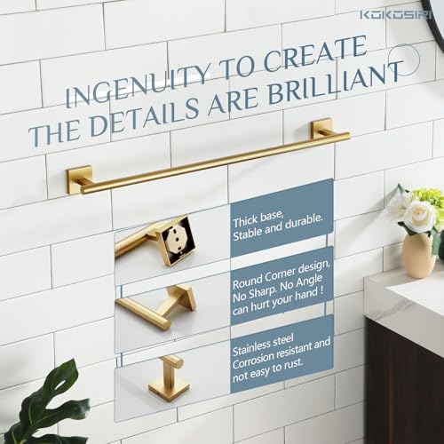 Bathroom Towel Bar Bath Towel Holders for Toilet Kitchen Cabinet Wall Mount 24 Inch Brushed Gold Stainless Steel B4005BG