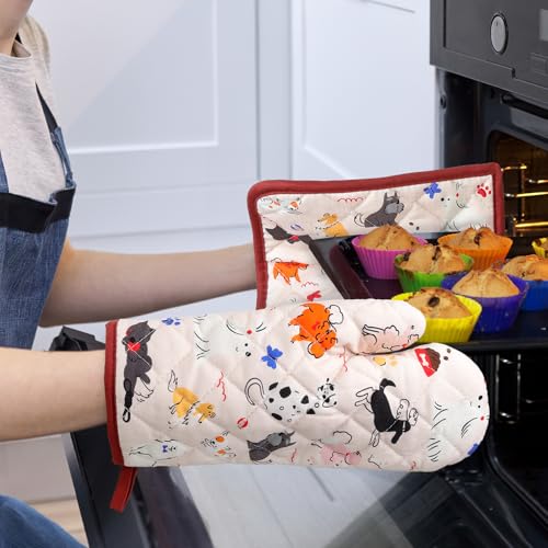 Cute Dog Oven Mitts and Pot Holders Set (4 Count)
