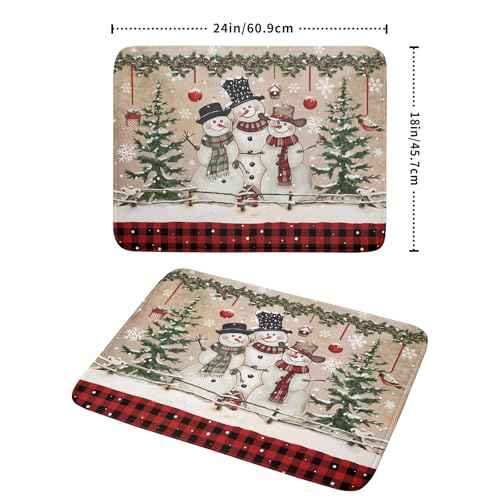 Winter Snowman Dish Drying Mat 18x24 Inch Red Buffalo Plaid Holiday Dish Drainer Mat Absorbent Dish Rack Pad for Kitchen Counter Sink Decor