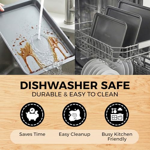 Non-Stick 3-Piece Baking Pan Set – Carbon Steel with Even Heat Distribution, Oven Safe to 446°F, BPA-Free, Dishwasher Safe, Stackable Baking Tools for Easy Storage and Everyday Cooking - Gray (3 Count)