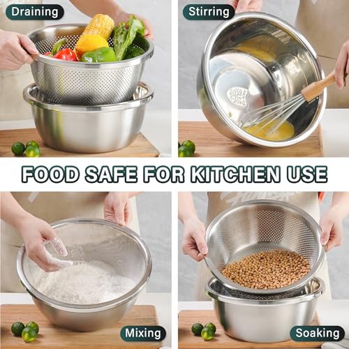 304 Stainless Steel Colander 5QT Microporous Colander & Large Bowl for Kitchen