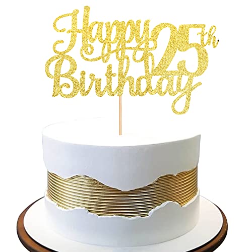 1 PCS Happy 25th Birthday Cake Topper Gold Glitter Cheers to 25 Years Birthday Cake Pick 25 Fabulous Cake Decoration for Happy 25th Birthday Theme Party Decorations Supplies