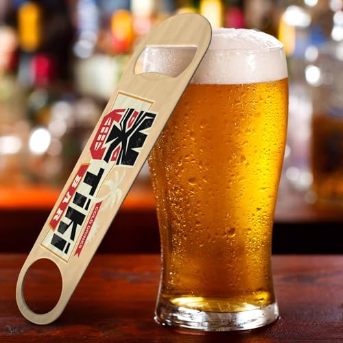 Tiki Bar Sign Stainless Steel Bottle Opener Hawaiian Tiki Mask Tropical Palm Tree Sun Ocean Creative Flat Beer Bottle Opener Keychain for Home Kitchen Bar Restaurant Party Birthday Gift