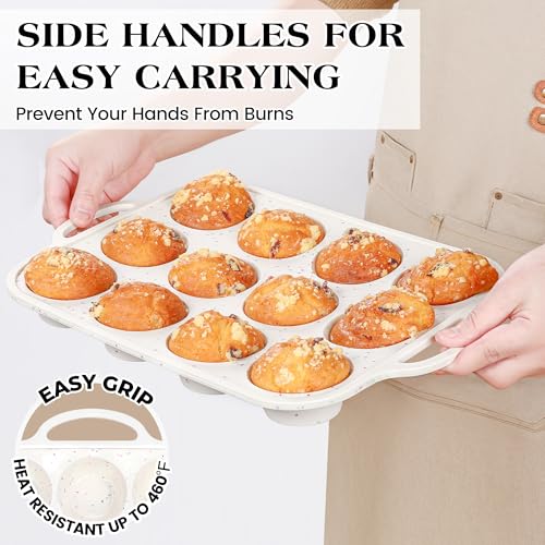 12+24 Cups Silicone Muffin Pans for Baking with Metal Frame (2 Count)