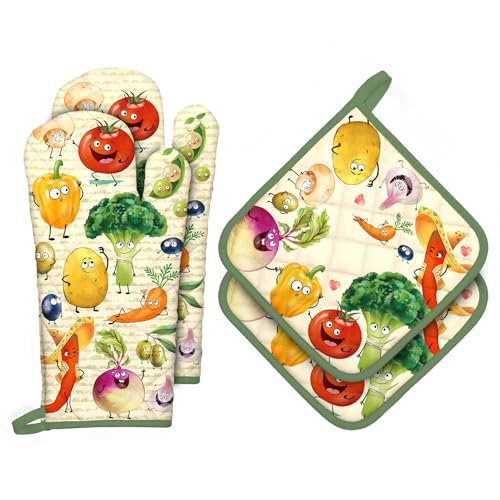 Vegetable Oven Mitts and Pot Holders Set (4 Count)