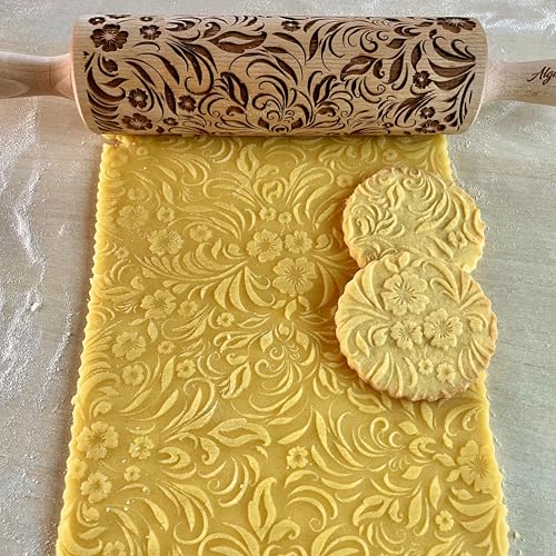 Embossing Rolling Pin VERONICA with Elegant Bloom Pattern