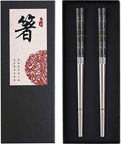 Stainless Steel Chopsticks Titanium Plated Metal Chopsticks Reusable Dishwasher safe Premium Japanese Korean Chopstick Laser Engraved Anti