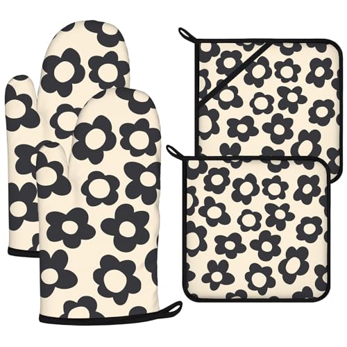 Daisy Flowers Oven Mitts and Pot Holders Sets 4Pcs