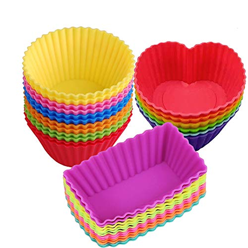 Silicone Baking Cups Muffin Cupcakes Liners Molds Sets in Storage Container Silicone Lunch Box Dividers Bento Box Accessories (28 Count)