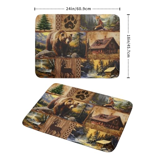 Bear Deer Fox Dish Drying Mat Rustic Cabin Lodge Dish Drainer Mats 18x24 Inch Absorbent Washable Dishes Rack Pad for Sink Kitchen Counter