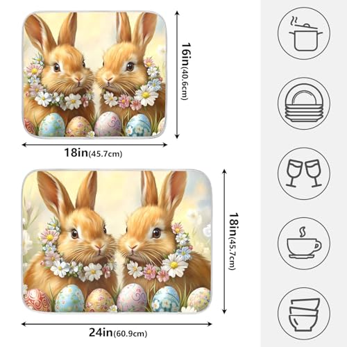 Cute Rabbit Bunny Easter Eggs Dish Drying Mat for Kitchen Counter Absorbent Microfiber Large Drying Pad Dish Mats for Kitchen Countertops 18 x 24 Inch