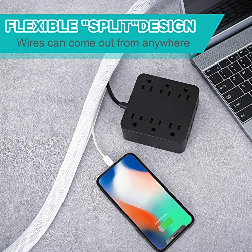 6.6ft - 1/2 inch White Cable Sleeve, Cable Organizer for Desk PC TV Computer, Wire Protector Cable Wrap Cover, Cord Management for Home Office (6.6 Foot)