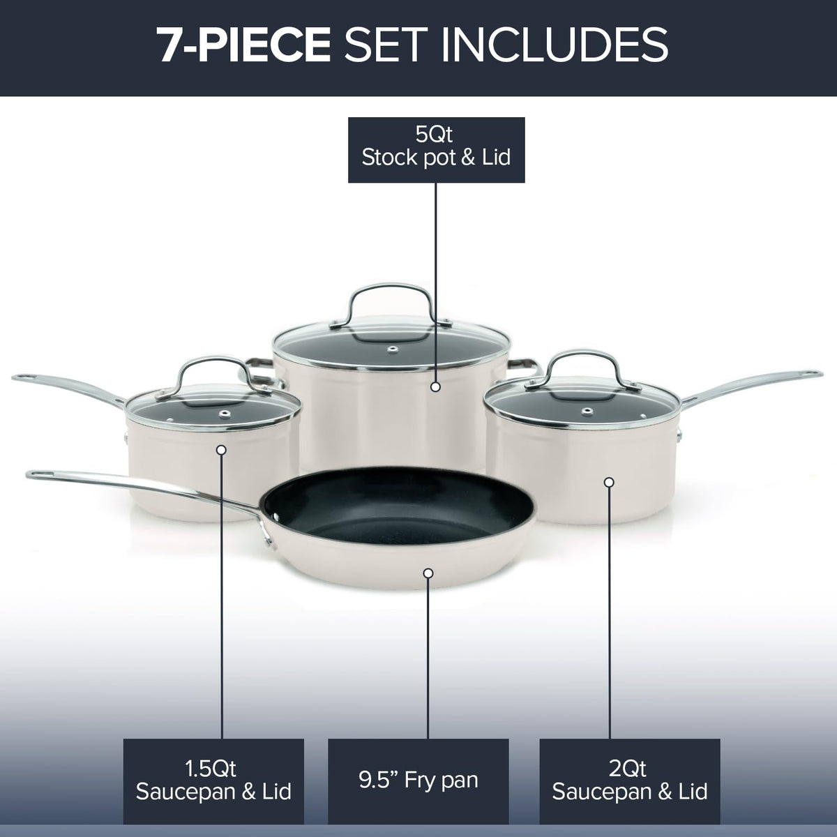 Healthy Duralon Blue Ceramic Nonstick Coated 7pc Cookware Set