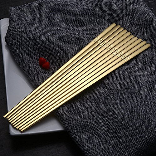 5 Pairs Gold Flat Chopsticks