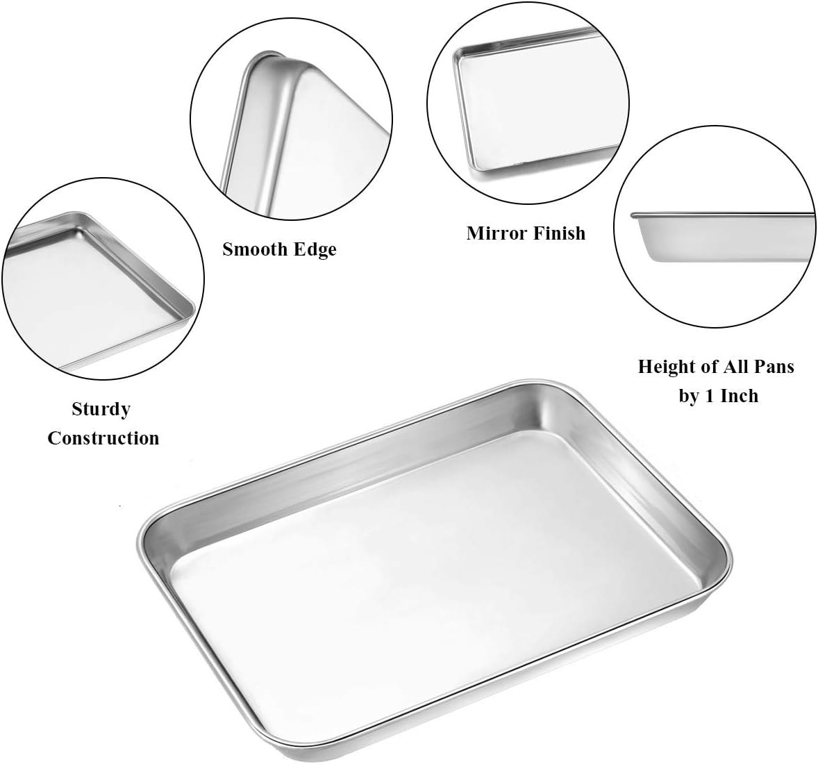 Wildone Baking Sheet Set of 2 - Stainless Steel Cookie Sheet Baking Pan, Size 9 x 7 x 1 inch, Non Toxic & Heavy Duty & Mirror Finish & Rust Free & Easy Clean - Culinary Roots