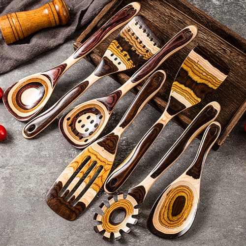 7 Piece Brown Pakkawood Utensils Set (7 Count)