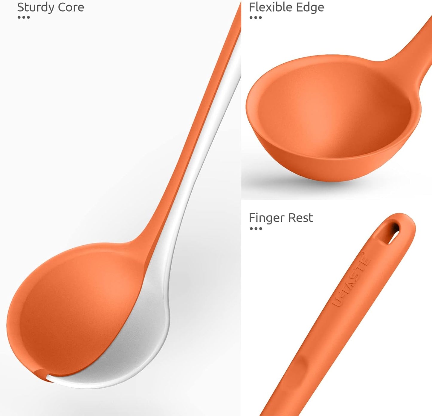 13 inch Silicone Soup Ladle: U-Taste 600ºF Heat Resistant 4 oz Large Non-stick Seamless Rubber Kitchen Deep Serving Spoon with Non-slip Solid Long Handle for Cooking Sauce/Stews/Gravies/Chili(Orange) - Culinary Roots